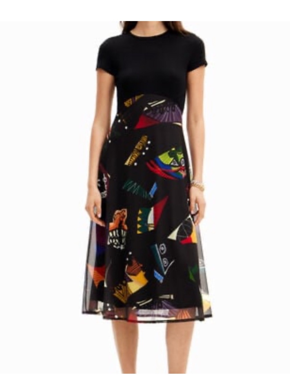Desigual Christian Lacroix Combination Midi Dress Black Midi Dress Geometric